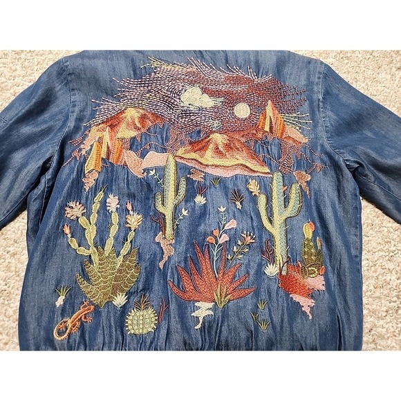 Johnny Was Western Bomber Jacket Denim Embroidered Full Zip Medium Rare - Picture 2 of 16